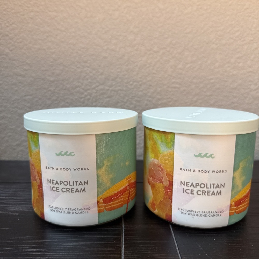 2 Bath & Body Works NEAPOLITAN ICE CREAM 3 Wick Scented Candles 14.5 oz NEW